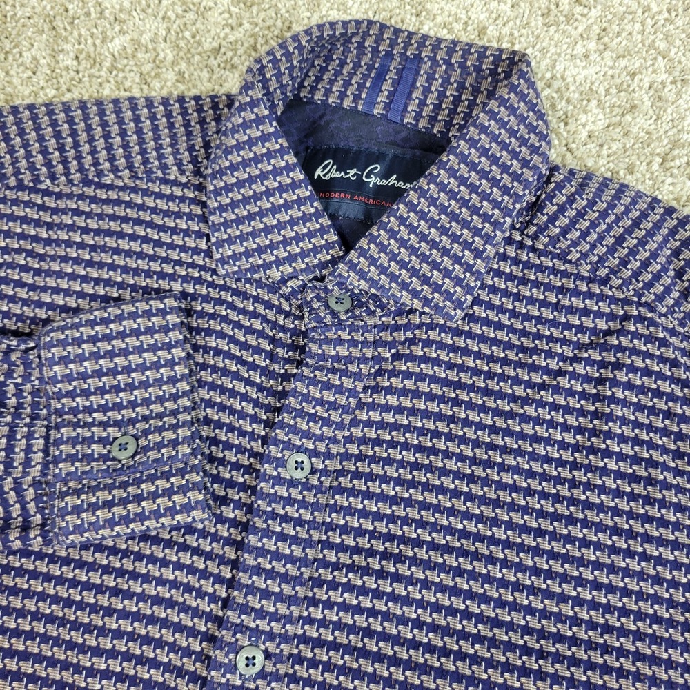 Robert‎ Graham Modern Americana Mens Large AOP Houndstooth Button Down LS